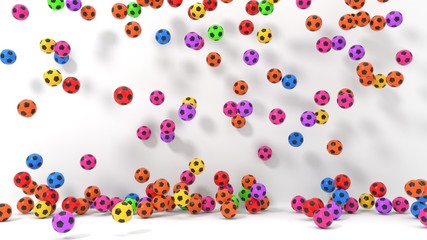 free falling soccer balls. 3d illustration.