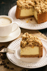 Homemade cheesecake with capuccino.
