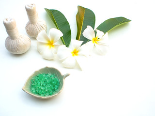Thai Spa Treatments and massage on wooden white.  Healthy Concept. select and soft focus