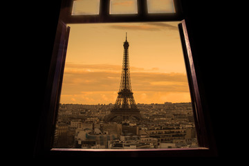 Eiffel as seen through window.