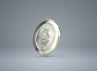 3d silver coin with dollar sign.