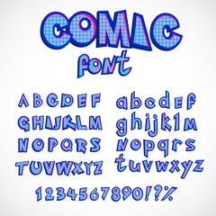 comics style alphabet collection set. capital and small letters with numbers. vector retro abc in pop art style