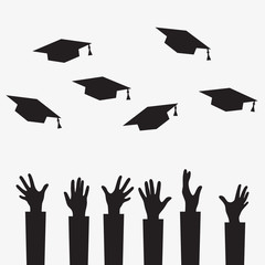 Hands up student hat on white background