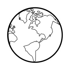 Flat line uncolored planet earth over white background vector illustration