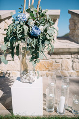 Wedding altar made of wicker and white flowers