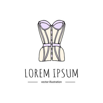 Hand drawn doodle Lingerie icon. Fashion feminine vector illustration. Sexy lacy woman underwear symbol collection. Cartoon sketch element: basque, bra, corset, brassiere, tight,  form-fitting bodice