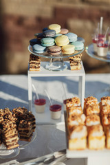 Pieces of cheesecake served on a plate