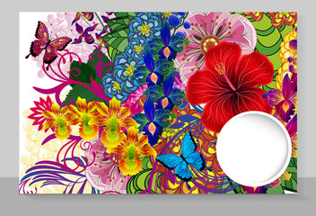 Template cover of a copybook with an trendy design: flowers pattern. Vector illustration.