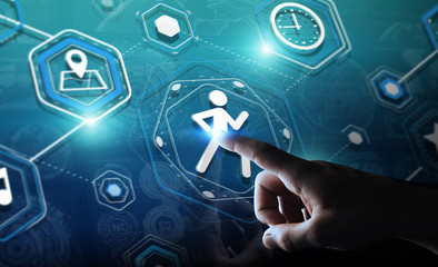 Young man using running application to check his performances 3D rendering