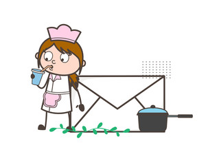 Cartoon Waitress Drinking Juice Vector Concept