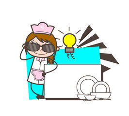 Cartoon Modern Waitress Making Plan of Cooking Vector Concept