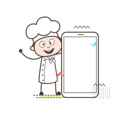 Cartoon Male Chef with Smartphone Vector Illustration