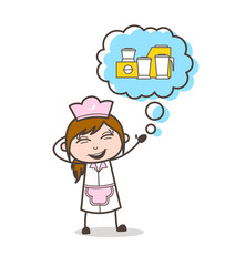 Cartoon Laughing Waitress Thinking about Grinder Machine Vector