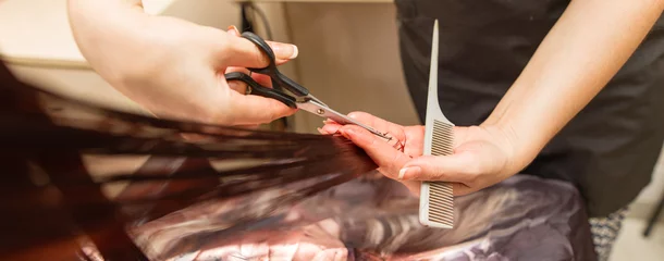 Fotobehang Female haircut with scissors in the beauty salon © schankz
