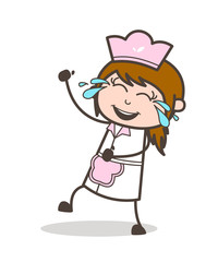 Cartoon Waitress Laughing with Joy of Tears Vector Concept