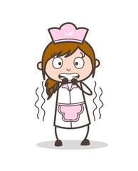 Cartoon Shivering Waitress Face Vector