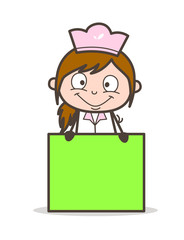 Cartoon Waitress with Blank Ad Banner Vector Illustration