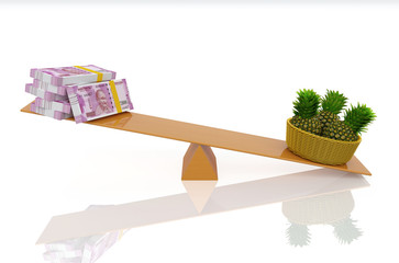 Indian Currency with Pineapples - 3D Rendered Image