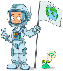 Cartoon astronaut in space suit characters set © GB_Art