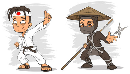 Cartoon karate boy and ninja characters vector set © GB_Art