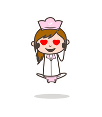 Cartoon Waitress Face with Heart-Eyes Vector Illustration