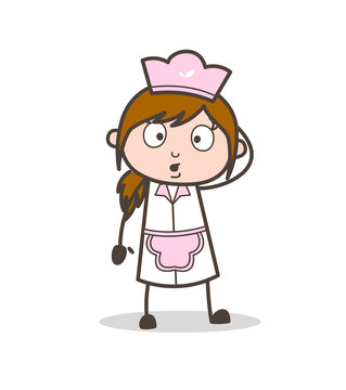 Cartoon Waitress Shocking Expression Vector Illustration