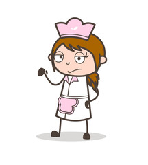 Cartoon Upset Waitress Hand Gesture Vector Illustration