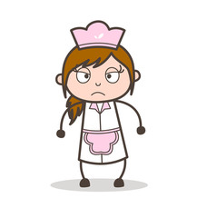 Cartoon Waitress in Aggression Mood Vector Illustration