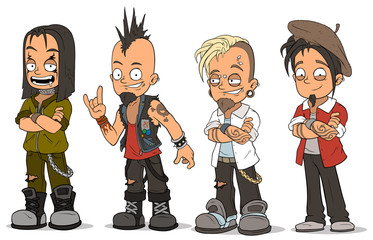 Cartoon punk rock metal guys characters vector set