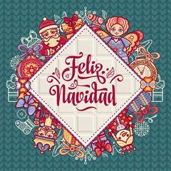 Feliz navidad. Xmas card on Spanish language.