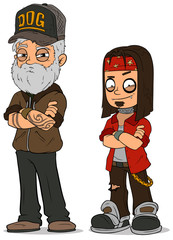 Cartoon cool rock guys characters vector set