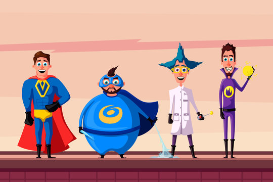 Set of superhero. Cartoon vector illustratration.