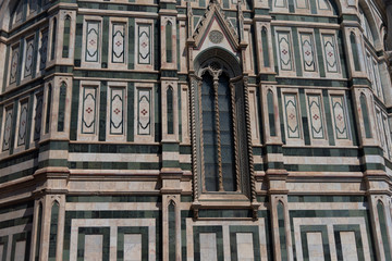 Details of the exterior of the Cattedrale di Santa Maria del Fiore ( "Cathedral of Saint Mary of the Flower") - the main church of Florence, Tuscany, Italy. 