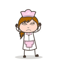 Cartoon Waitress Irritated Face Vector Illustration