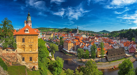 Panoramic view over the old Town of Cesky Krumlov, Czech Republic