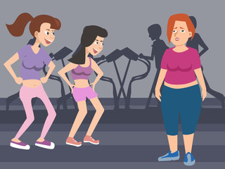 Obraz premium women taunting fat woman at gym vector cartoon