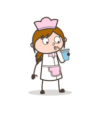 Cartoon Waitress Drinking Beverage Vector Illustration