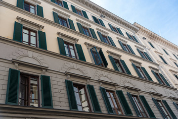Details of the exterior of Italian buildings in Florence, Tuscany, Italy.