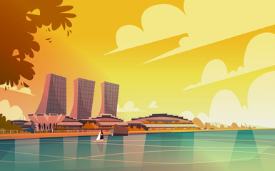Singapore City View Skyscraper Background Skyline Cityscape with Copy Space Vector Illustration