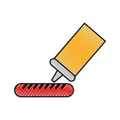 sauce bottle with sausage vector illustration design