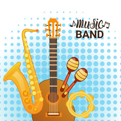 Music Band Instruments Set Banner Musical Concert Poster Concept Flat Vector Illustration