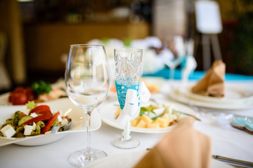Beautiful wine glasses on the table.