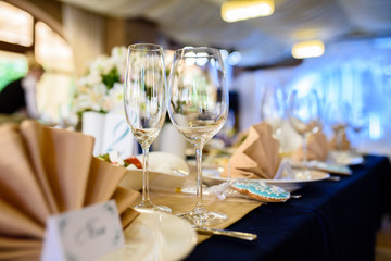 Beautiful wine glasses on the table.