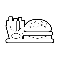 delicious burger with french fries vector illustration design