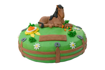Green horse birthday cake