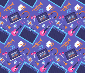 Seamless Pattern Music Instruments And Equipment Electronics Icons Flat Vector Illustration