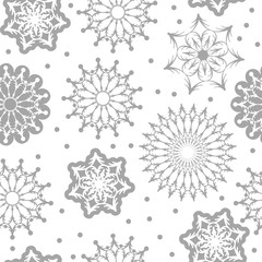 Vector abstract seamless snowflake pattern white and gray color