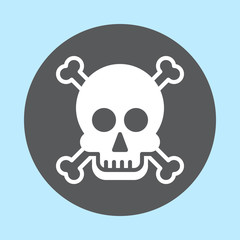 Skull and bones flat icon, round button, Poison circular vector sign. Flat style design