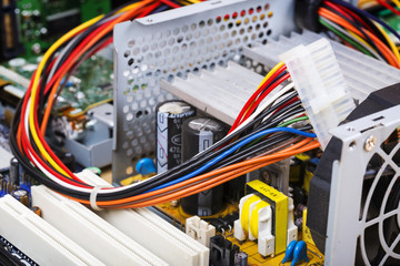 Wires, computer cables, processor, computer
