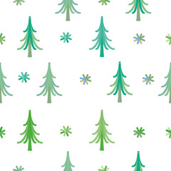 Vector seamless background winter snowflakes and christmas tree